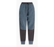 Faux shearling-paneled cotton-blend track pants - Blue
