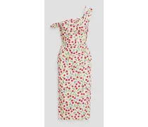 One-shoulder printed cotton-blend poplin mini dress - White