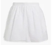 Gathered broderie anglaise cotton-blend shorts - White