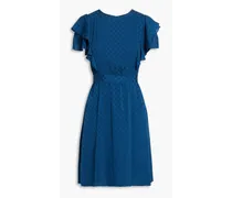 Ruffled crinkled satin-jacquard mini dress - Blue