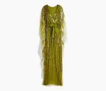 Wrap-effect sequin-embellished tulle gown - Green