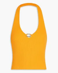 Sandro Appliquéd cropped ribbed-knit halterneck top - Orange Orange