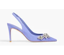 Fleur 85 crystal-embellished suede slingback pumps - Purple