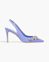 Stuart Weitzman Fleur 85 crystal-embellished suede slingback pumps - Purple Purple