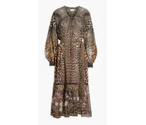 Embellished printed silk crepe de chine midi dress - Animal print