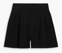 Pleated stretch-cotton poplin shorts - Black