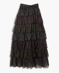 Caroline Constas Patina tiered floral-print silk-chiffon maxi skirt - Black Black