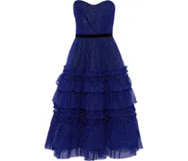 Strapless tiered glittered tulle midi dress - Blue