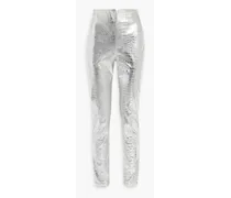 Metallic faux croc-effect leather slim-leg pants - Metallic