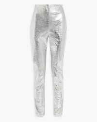 ROTATE Birger Christensen Metallic faux croc-effect leather slim-leg pants - Metallic Metallic