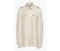 Embellished silk-twill shirt - Neutral