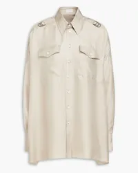 Brunello Cucinelli Embellished silk-twill shirt - Neutral Neutral