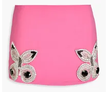 Crystal-embellished wool-blend crepe mini skirt - Pink