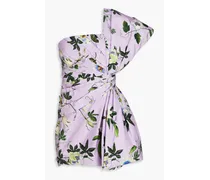 One-shoulder bow-embellished stretch cotton-poplin mini dress - Purple