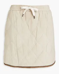 Brunello Cucinelli Bead-embellished quilted suede mini skirt - Neutral Neutral