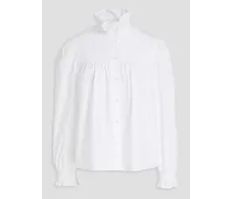 Ruffled stretch-cotton poplin blouse - White
