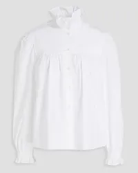 Moschino Ruffled stretch-cotton poplin blouse - White White