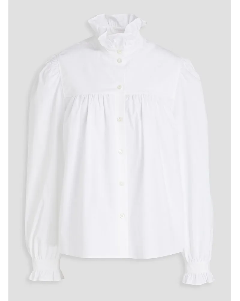 Moschino Ruffled stretch-cotton poplin blouse - White White