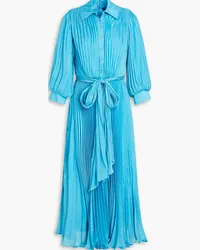 Badgley Mischka Pleated metallic chiffon midi shirt dress - Blue Blue