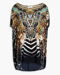 Camilla Crystal-embellished printed stretch-modal jersey top - Black Black