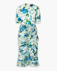 Richard Quinn Ruffled ruched floral-print crepe de chine and jersey dress - Blue Blue