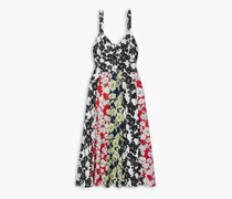 Cutout floral-print silk crepe de chine midi dress - Black