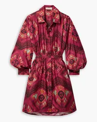 Ulla Johnson Jude shirred printed silk-twill mini shirt dress - Pink Pink