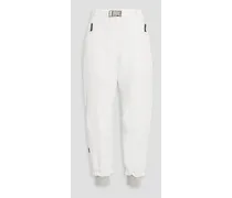 Cropped bead-embellished padded shell tapered pants - White