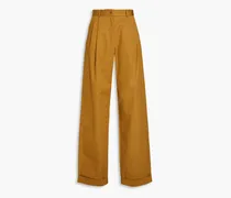 Pleated cotton-twill wide-leg pants - Brown