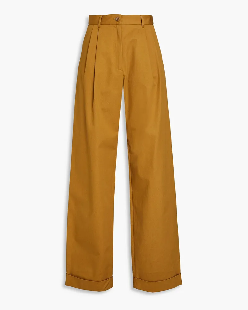 Bally Pleated cotton-twill wide-leg pants - Brown Brown