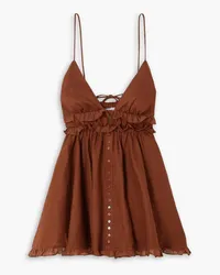 Joslin Liana 2.0 ruffled organdie-trimmed linen mini dress - Brown Brown