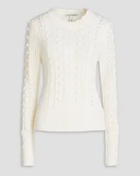 Autumn Cashmere Pompom-embellished cable-knit cashmere sweater - White White