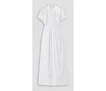 Floral-appliquéd cotton-blend poplin maxi shirt dress - White
