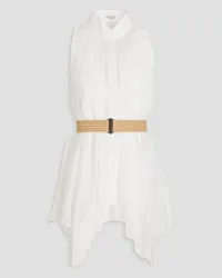 Brunello Cucinelli Belted pleated cotton-poplin top - White White