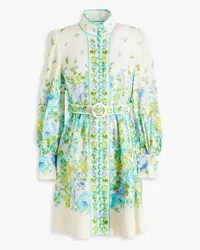 Zimmermann Belted floral-print linen mini dress - Blue Blue