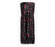 Vivienne floral-print silk-blend satin and corded-lace midi skirt - Black