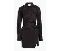 Twist-front twill mini shirt dress - Black