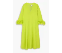 Houston feather-trimmed crepe midi dress - Green