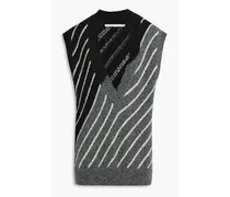 Oversized striped jacquard-knit alpaca-blend vest - Black