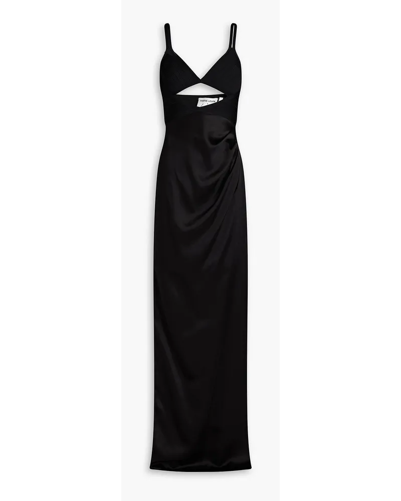 Hervé Léger Bandage-paneled draped satin gown - Black Black