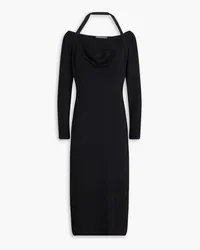 Alberta Ferretti Lace-trimmed ribbed jersey halterneck midi dress - Black Black