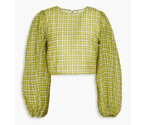 Cropped checked organza blouse - Yellow