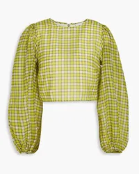 Ganni Cropped checked organza blouse - Yellow Yellow