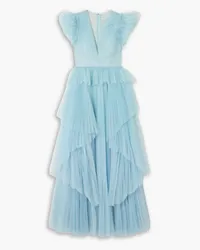 Huishan Zhang Pascale tiered ruffled pleated tulle gown - Blue Blue