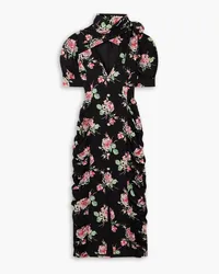 Alessandra Rich Pussy-bow floral-print silk midi dress - Black Black