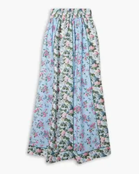 Loretta Caponi Serena pleated floral-print cotton-poplin maxi skirt - Blue Blue