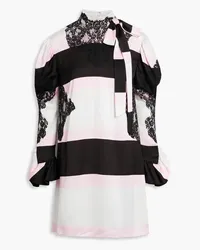 Valentino Garavani Bow-embellished lace-paneled satin-crepe mini dress - Black Black