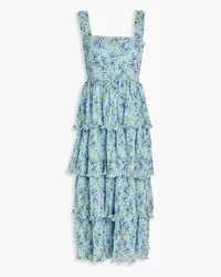 Ganni Floral-print plisse-chiffon midi dress - Blue Blue