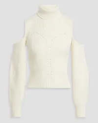 Derek Lam Cold-shoulder ribbed cotton-blend turtleneck sweater - White White