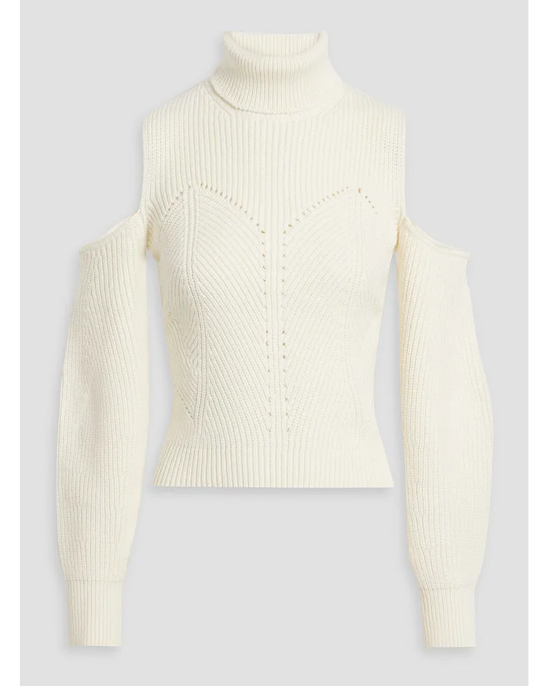 Derek Lam Cold-shoulder ribbed cotton-blend turtleneck sweater - White White